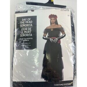 Day Of The Dead Senorita Costume Dress Shawl Gloves Headband Women Small 2 - 4